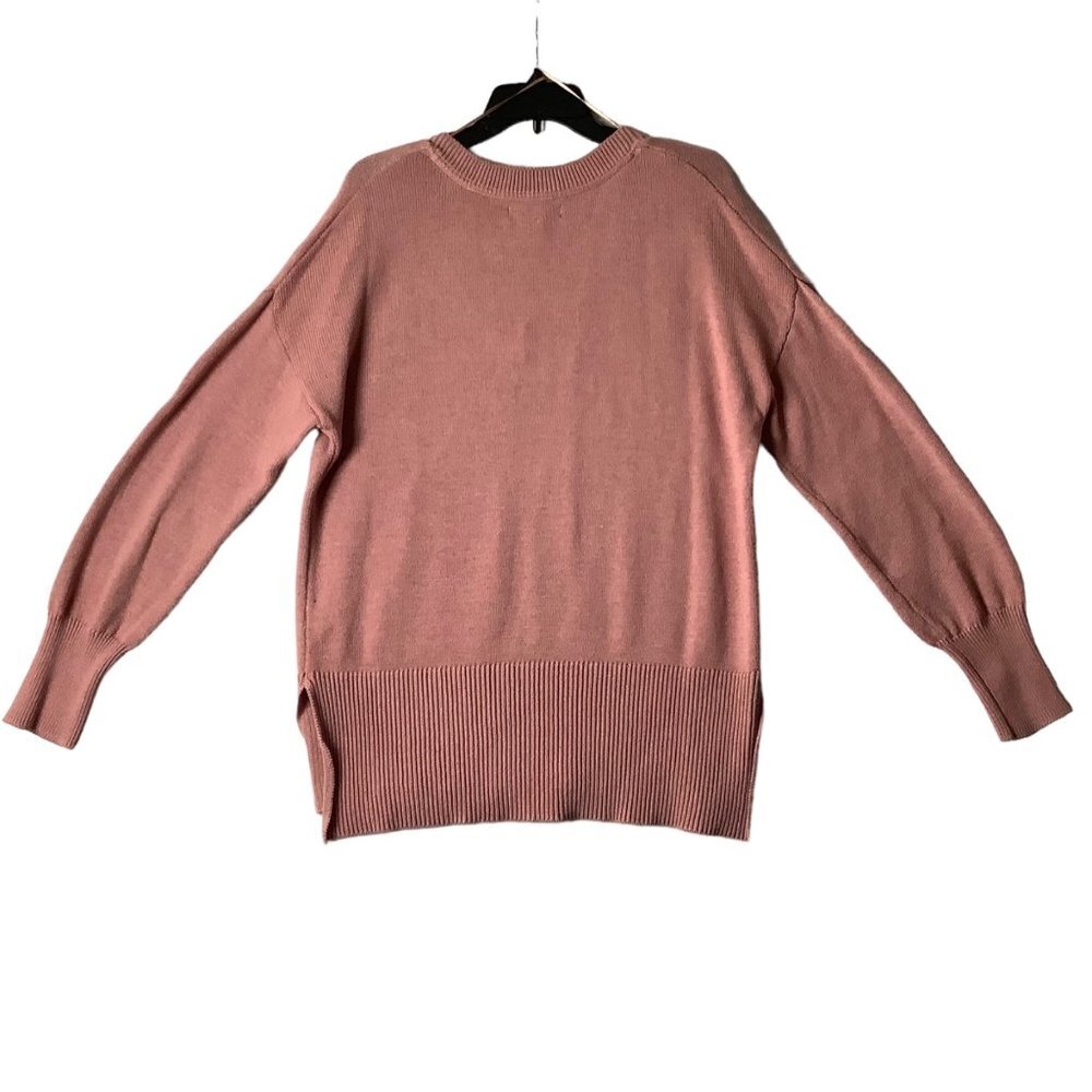 Tahari Sweater Women Size Large V-neck Long‎ Sleeve Pink Ribbed Hem Oversized - Picture 7 of 7